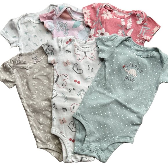 Baby Girl 9M Bodysuit Bundle of 6 Floral Short Sleeve Casual Cute Pink - Picture 1 of 2
